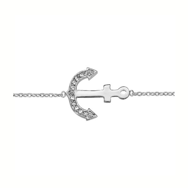 Chaîne de Cheville Argent 925 Ancre Marine avec Zirconium