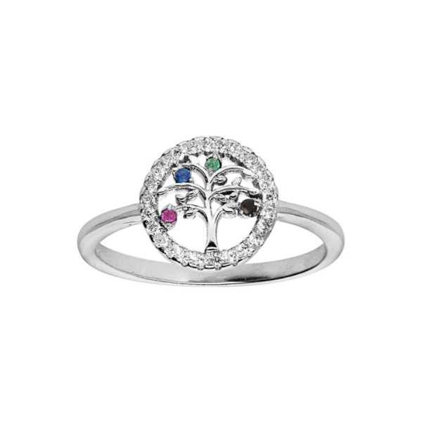 Bague Argent 925 Arbre de Vie Multicolore Contour Zirconium