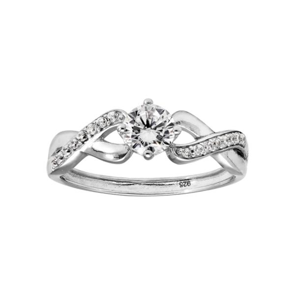 Bague Argent 925 Croisée Solitaire Zirconium 