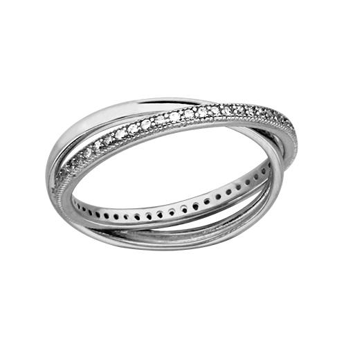 Bague Argent 925 Double Anneaux Zirconium Sertis + Lisse