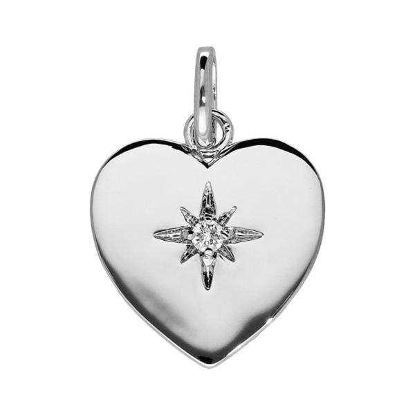 Pendentif Argent 925 Coeur Lisse Etoile Zirconium  