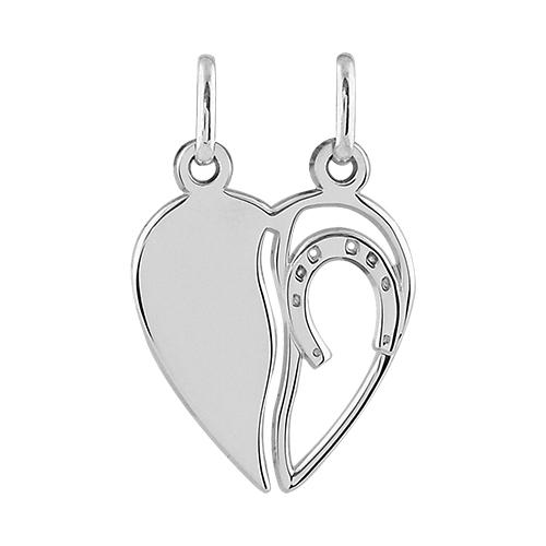 Pendentif Argent 925 Coeur à Partager Fer à Cheval