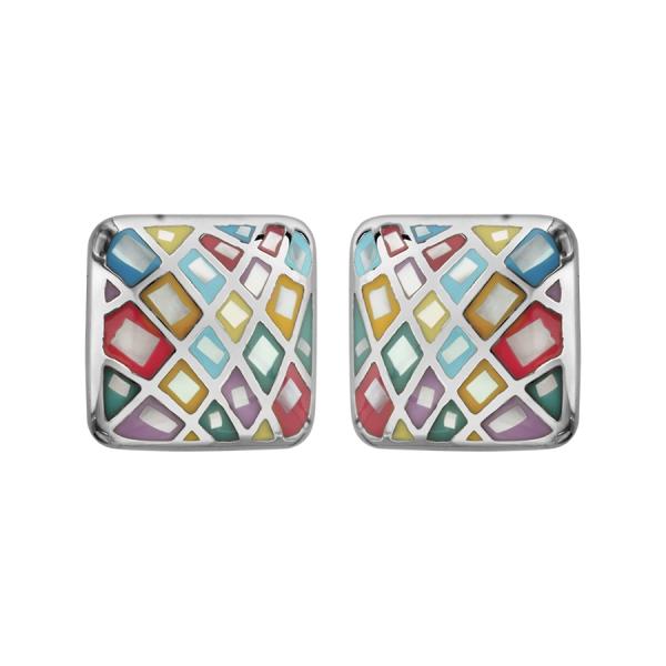 Boucles d'oreilles Acier 316 L avec Nacre Motif Carré Couleur Pastel