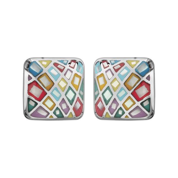 Boucles d'oreilles Acier 316 L avec Nacre Motif Carré Couleur Pastel