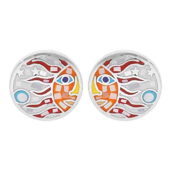 Boucles d'oreilles Acier 316 L Rondes Soleil Multicolore avec Nacre