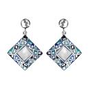 Boucles d'oreilles Acier 316 L Carré Dégradé Bleu avec Nacre