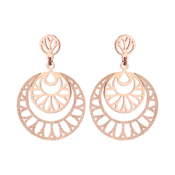 Boucles d'oreilles Acier 316 L Rosé Pendantes Rond Ajouré Partie Granité