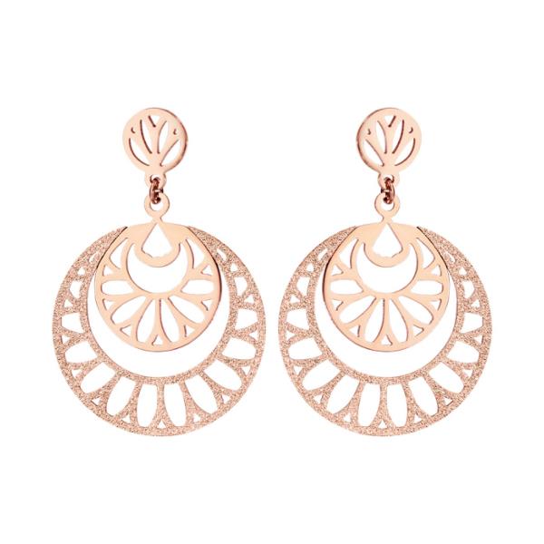 Boucles d'oreilles Acier 316 L Rosé Pendantes Rond Ajouré Partie Granité