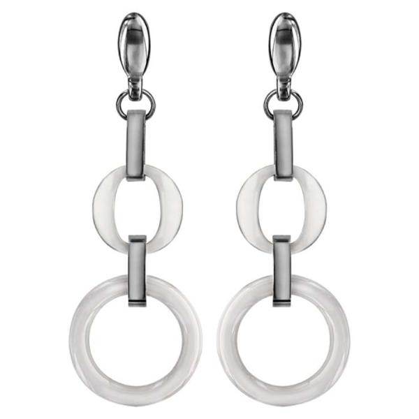 Boucles d'oreilles Acier 316 L Pendante Double Anneau Céramique Blanc