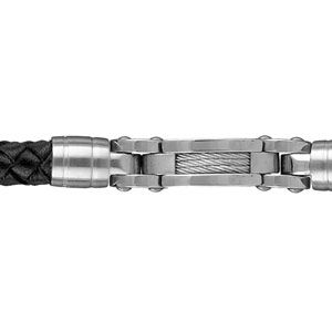 Bracelet Homme Acier 316 L et Cuir Tressé