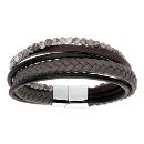 Bracelet Acier 316 L Cuir Marron Noir Gris Multi Fils Boules Double Fermoir 20 cm