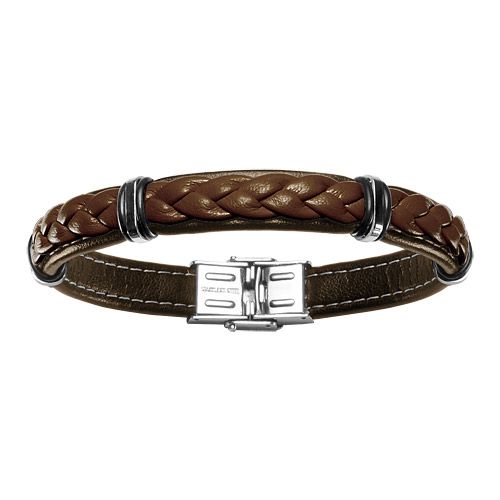 Bracelet Acier 316 L et Cuir Tressé Marron