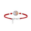 Bracelet Acier 316 L Pastille Ronde Soleil avec Nacre Cordon Rouge 16+3 cm