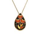 Collier Acier 316 L Doré Goutte Résine Rouge et Noire 