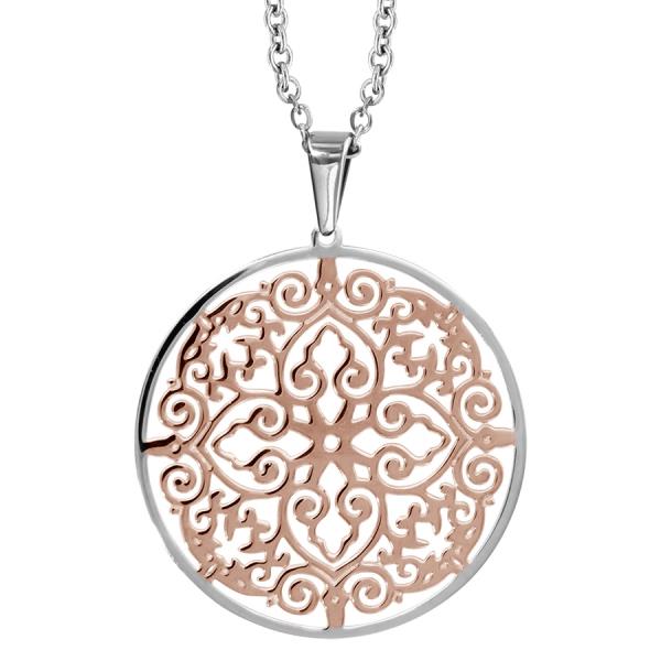 Collier Acier 316 L Pendentif Rond Ajouré Bicolore