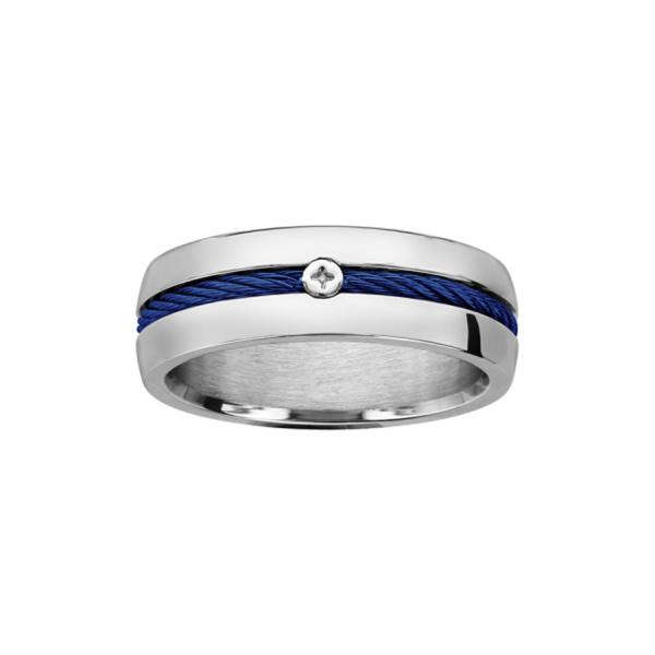 Bague Acier 316 L Vis et Cable Bleu 