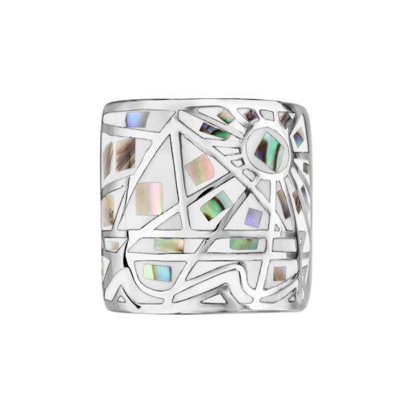 Bague Acier 316 L Rectangulaire Bombée Dégradé Intérieur Blanc et Nacre 