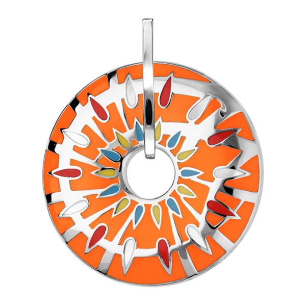 Pendentif Acier 316 L Rond Percé Fond Orange et Nacre