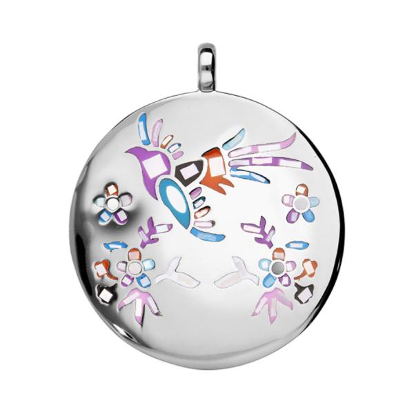 Pendentif Acier 316 L Rond Fleur Résine et Nacre