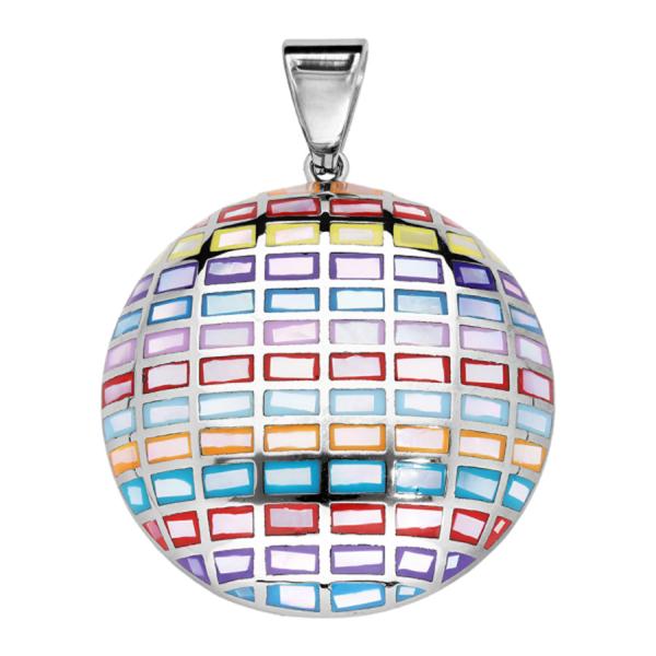 Pendentif Acier 316 L Rond avec Nacre Résine Multicolore