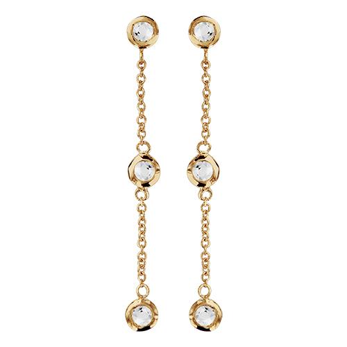 Boucles d'oreilles Plaqué Or 3 Pierres Zirconium Blanches Serties Clos