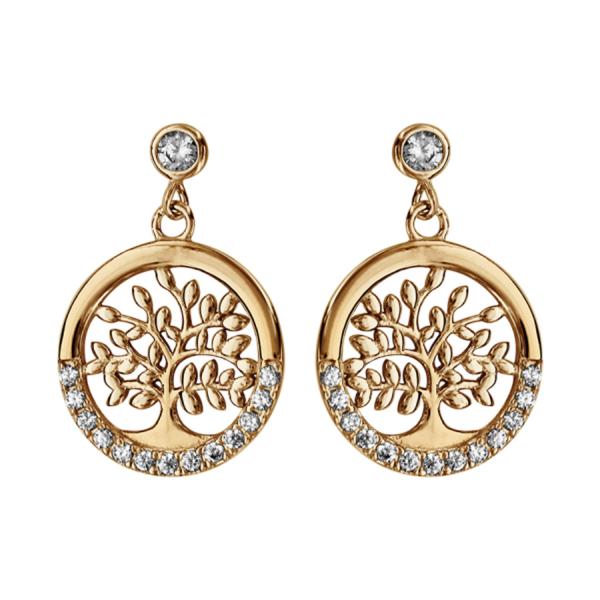 Boucles d'oreiles Plaqué Or Arbre de Vie Zirconium Blanc Serti 