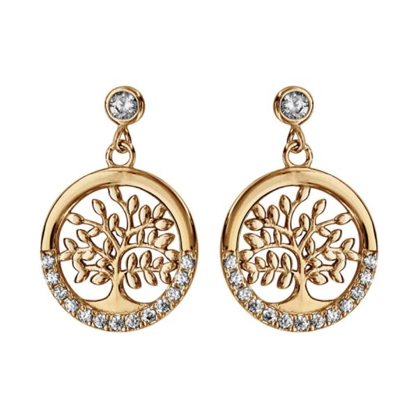 Boucles d'oreiles Plaqué Or Arbre de Vie Zirconium Blanc Serti 