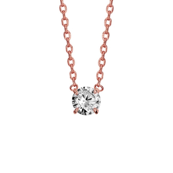 Collier Plaqué Or Rose 925 Zirconium Blanc 4 Griffes