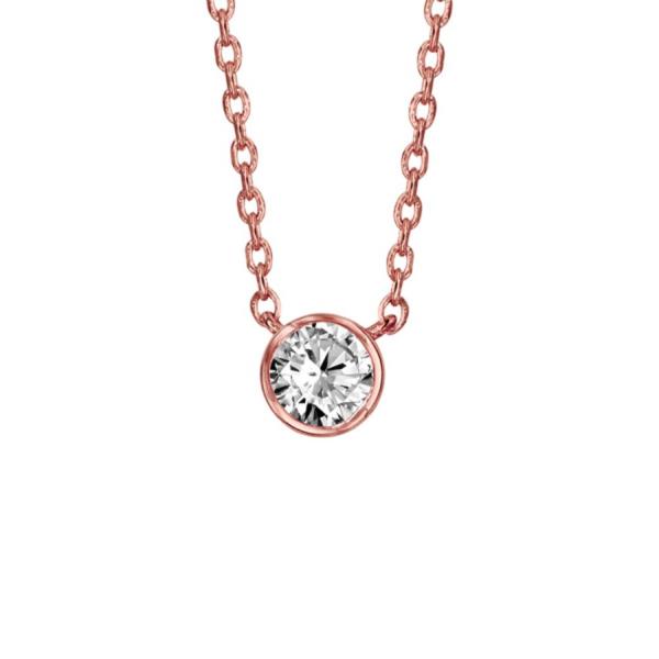 Collier Plaqué Or Rose 925 Zirconium Blanc Serti Clos