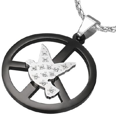 Pendentif Acier 316 L Bicolore Peace et Colombe Zirconium