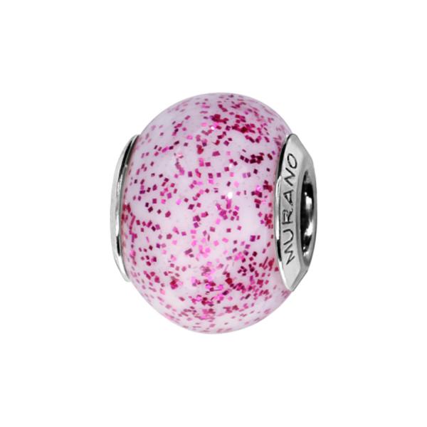 Charms Argent 925 Perle Murano Rose Pailleté Rose