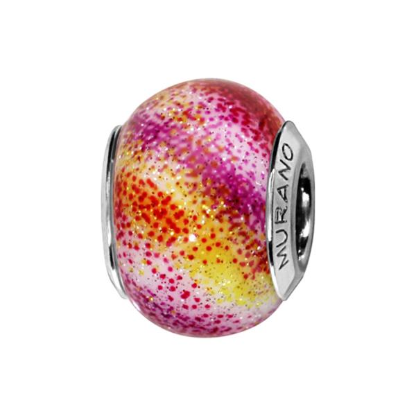 Charms Argent 925 Perle Murano Multicolore Rose Pailletté