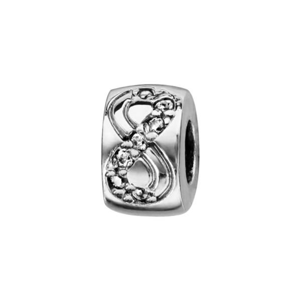 Stopper Argent 925 pour Bracelet Charms Rondelle Infini + Zirconium Caoutchouc Intérieur