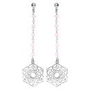 Boucles d'oreilles Argent 925 Pendante Fleur Ajourée Pierres Rose 