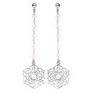 Boucles d'oreilles Argent 925 Pendante Fleur Ajourée Pierres Rose 