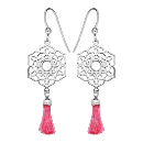 Boucles d'oreilles Argent 925 Fleur de Vie Ajourée Pompon Rose 