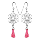 Boucles d'oreilles Argent 925 Fleur de Vie Ajourée Pompon Rose 