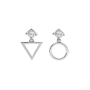 Boucles d'oreilles Argent 925 Rhodié Zirconium Triangle et Cercle Evidé