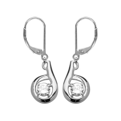 Boucles d'oreilles Argent 925 Dormeuse Zirconium Serti Rond Blanc