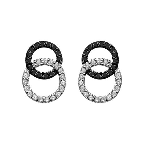 Boucles d'oreilles Argent 925 et Zirconium Bicolore 2 Cercles Entremelés