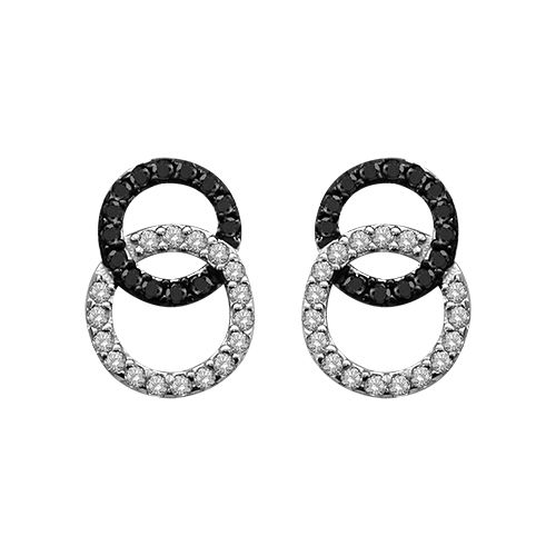 Boucles d'oreilles Argent 925 et Zirconium Bicolore 2 Cercles Entremelés