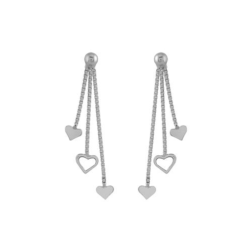 Boucles d'oreilles Argent 925 Triple Chaines Coeur