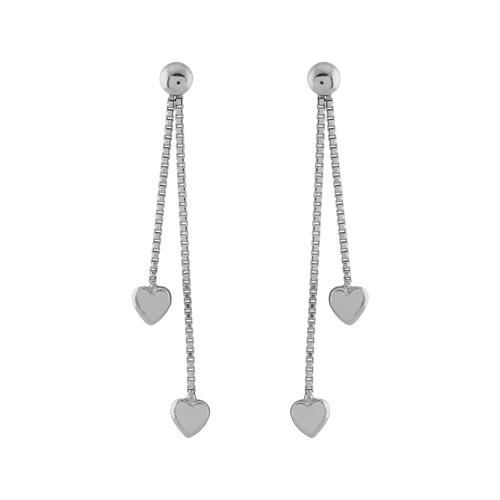 Boucles d'oreilles Argent 925 Double Chaines Coeur