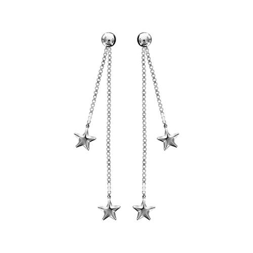 Boucles d'oreilles Argent 925 Double Chaines Etoiles
