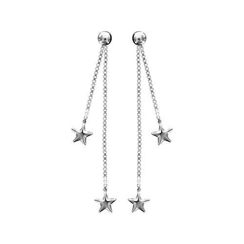 Boucles d'oreilles Argent 925 Double Chaines Etoiles