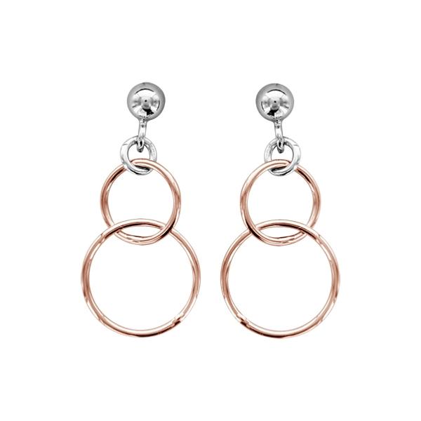 Boucles d'oreilles Argent 925 Double Anneaux Dorure Rose