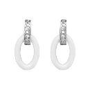 Boucles d'oreilles Argent 925 Ovale Céramique Blanche Barette Zirconium 