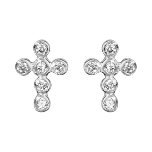 Boucles d'oreilles Argent 925 et Zirconium Sertie Clos Croix