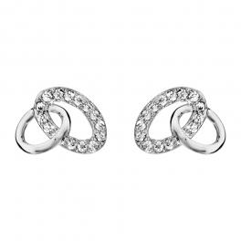 Boucles d'oreilles Argent 925 et Zirconium Sertis Double Ovales Entremêlés