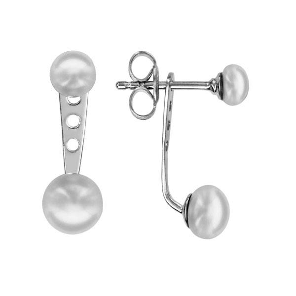 Boucles d'oreilles Argent 925 Double avec Perles d'imitation Blanches